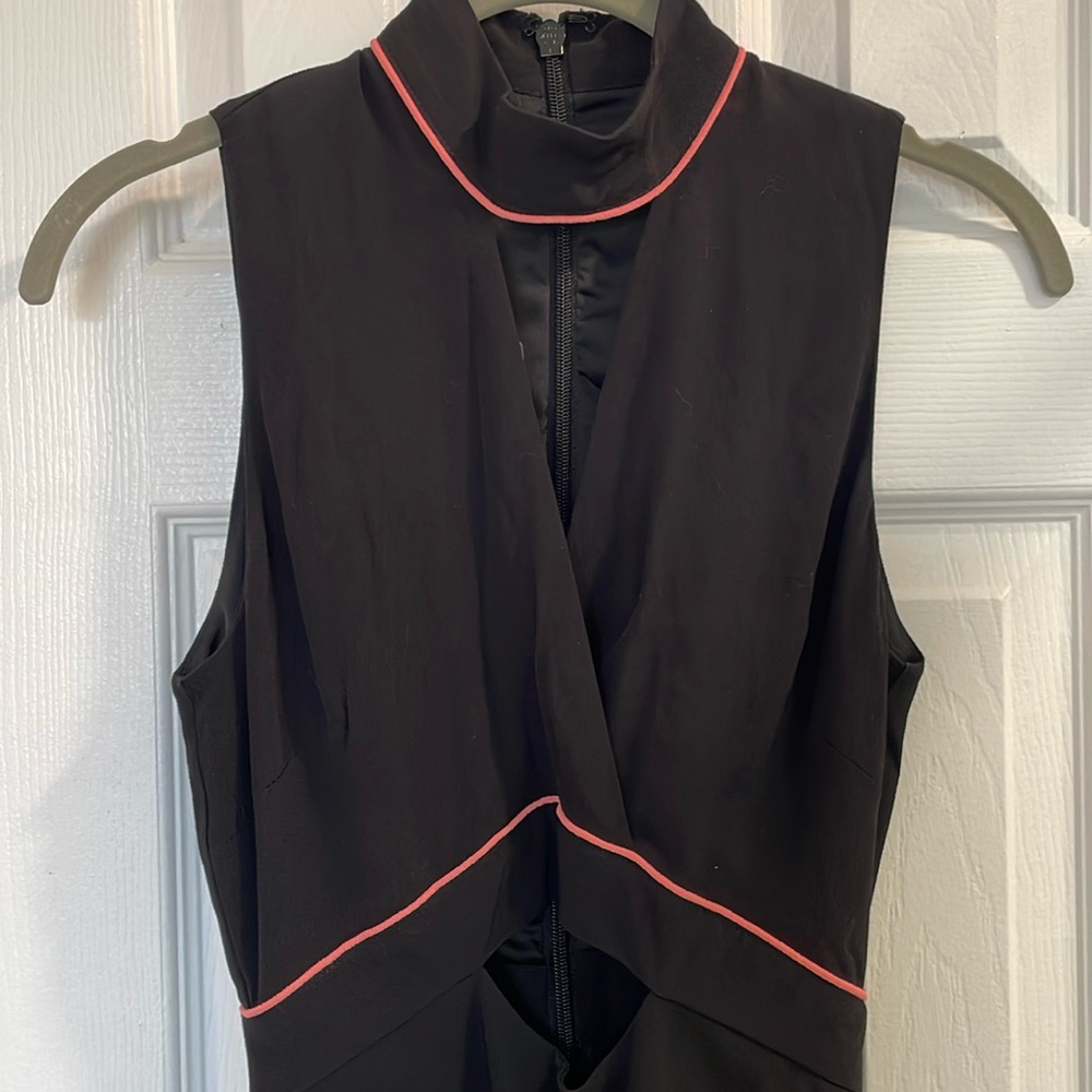BEBE CREW NECK & SMALL OPENING AT WAIST BLACK WITH PINK PIPING JUMPSUIT SIZE 00